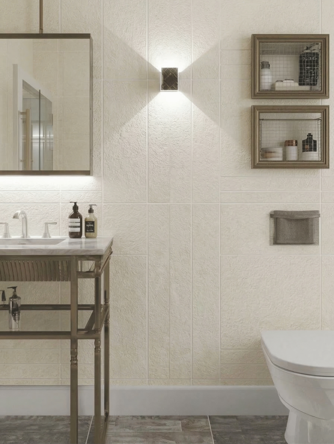 beige textured bathroom tiles design